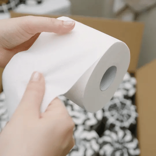 Single roll of Who Gives a Crap bamboo toilet paper with hand unravelling paper Single roll of Who Gives a Crap bamboo toilet paper with hand unravelling paper