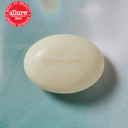 White, oval Good Time Gentle Cleansing Face bar with allure award