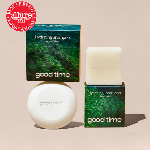 A set of hydrating vegan hair shampoo and condition bars with Allure award